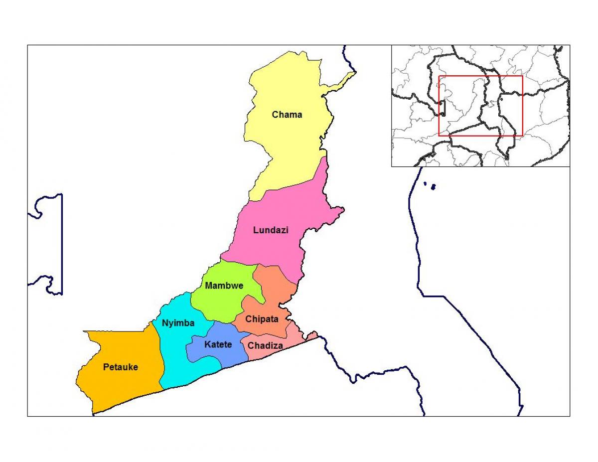 মানচিত্র পূর্বাঞ্চলীয় প্রদেশ, জাম্বিয়া